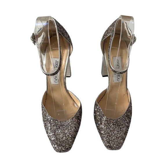 Jimmy Choo silver glitter Mabel 95 pump heels size 39